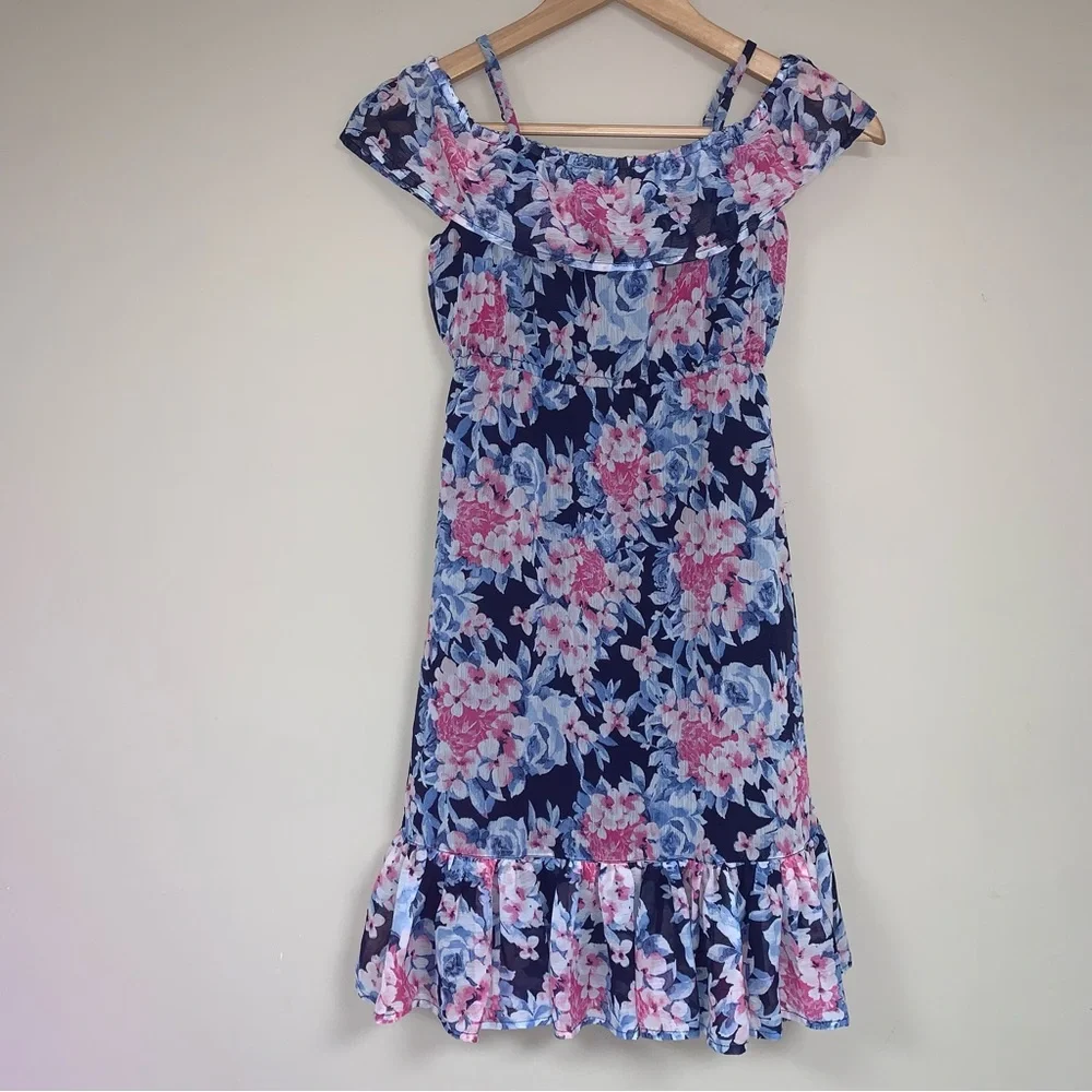 🆕 NWT Gymboree Floral Maxi Dress Girl’s 7 Flutter Blue White Pink Summer flowy
